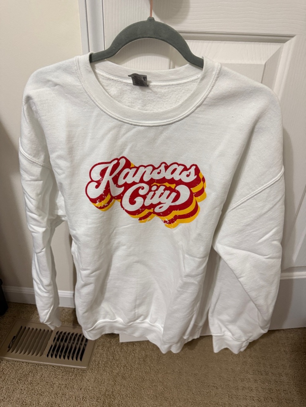 White Crewneck Sweatshirt with Kansas City Retro Script